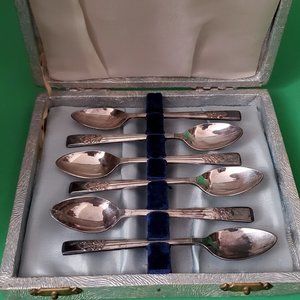 Set (6) MCM Demitasse Spoons Sheffield England Lexington EPNS Vintage With Box